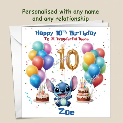 Personalised 10th Birthday Card Lilo Stitch Daughter Granddaughter Niece STIT • £3.68