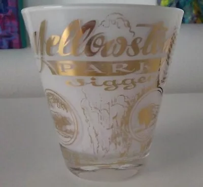 Vintage Souvenir Yellowstone Park Cocktail Glass 16 Oz Jigger Gold Frosted Map  • $9.75