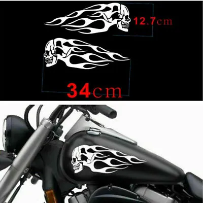 Pair DIY Motorcycle Gas Tank White Skull Flame Stripes Decals Sticker Waterproof • $10.96