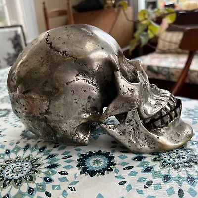 Vintage Silver Plated Skull Model Life Size Marked / Signed Momento Mori • $299