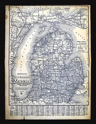 1926 Clason Auto Road Map Michigan Detroit Lansing Ann Arbor Traverse City M-22 • $27.99