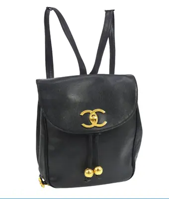 Chanel Black Caviar Backpack Vintage 2 Pocket Ball Charm CC Logo • $6000