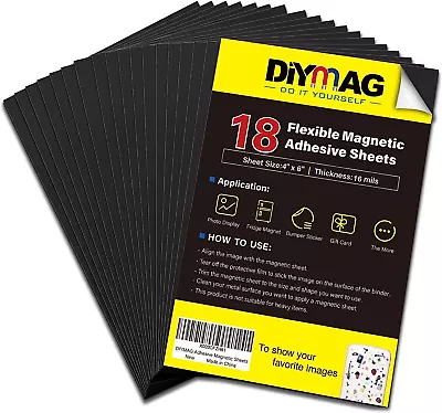 DIYMAG Adhesive Magnetic Sheets |4  X 6 | 18 Packs Flexible Magnet Sheets With • $12.66