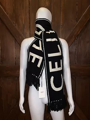 Celine Paris Scarf In Wool And Cashmere Black And Off White One Size • $200