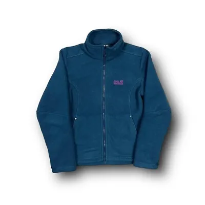 Womens Jack Wolfskin Dark Blue Full Zip Logo Embroidered Fleece Size UK 12 • £19.99