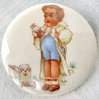1 13/16  Vintage Ceramic Button W Boy And Dog Transfer Image • $1.99