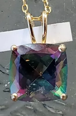 Mystic Topaz Labcreated Princess Cut Pendant 14kt Solid Yellow Gold  • $150