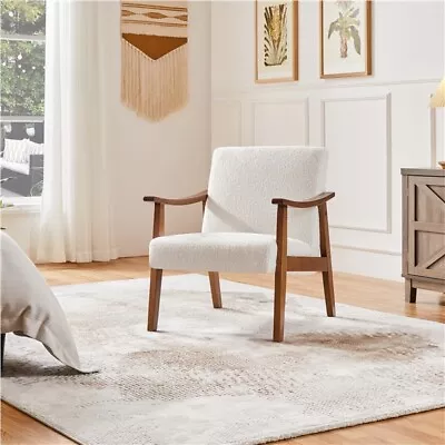  Mid-Century Faux Leather Armchair Upholstered Accent Chair For Living Room • $92.99
