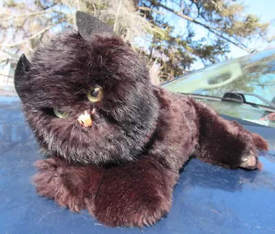 Vintage Real Fur  Black Cat Green Eyes Kitty Bear Doll Toy Kitten 17  Lifesize • £133.02