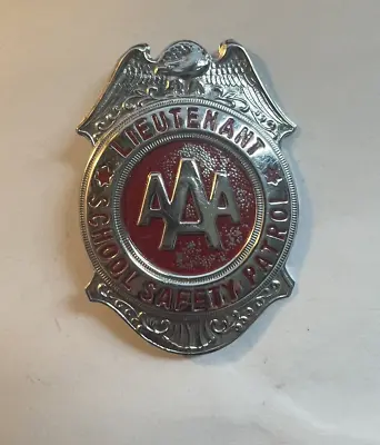 Vintage AAA Silver Red Lieutenant School Safety Patrol Metal Badge Pin • $19.99
