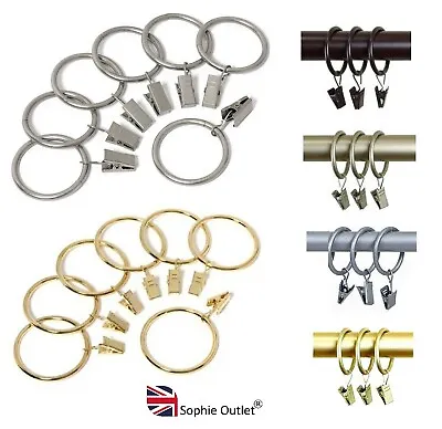 METAL CURTAIN RINGS WITH CLIPS Pole Rod Voile Net Ring Curtains Hanging 30mm UK • £6.38