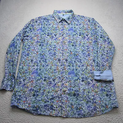 Visconti Black Shirt Mens 2XLT Blue Buttom Up Geometric Abstract Watercolor • $27.99