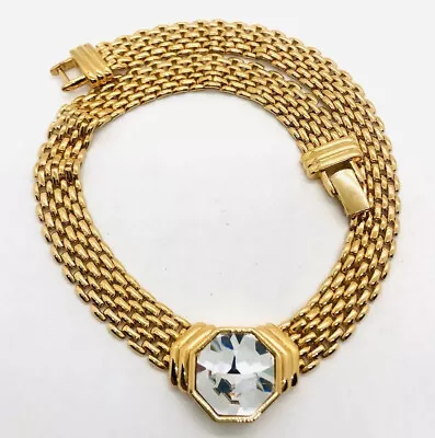 S.A.L. SWAROVSKI Headlight Crystal & Woven Chain Necklace Signed Vintage Jewelry • $134.50