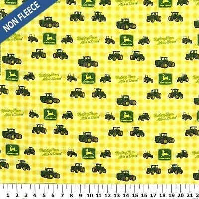 BTY John Deere Cotton Fabric - Nothing Logo Tractor Yellow Plaid By The Yard • $11.50