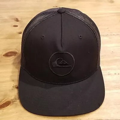 QuikSilver Hat Cap Snap Back Black Out On Black One Size Adjustable Mesh • $10.77