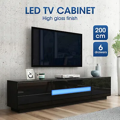 $269.95 • Buy 200cm TV Stand LED Cabinet Entertainment Unit Gloss Wooden Console Bench Black