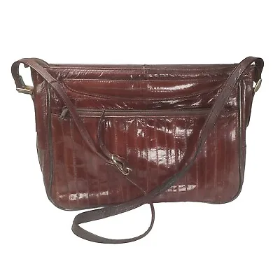 Women's Vintage Burgundy Red Eel Skin Leather Handbag Medium Shoulder Bag • $24.50