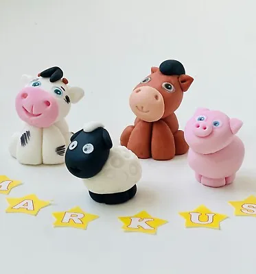 FARM Animals Cake Toppers Set Kids Birthday Decor Edible Glue - 4 Pcs • £14.99