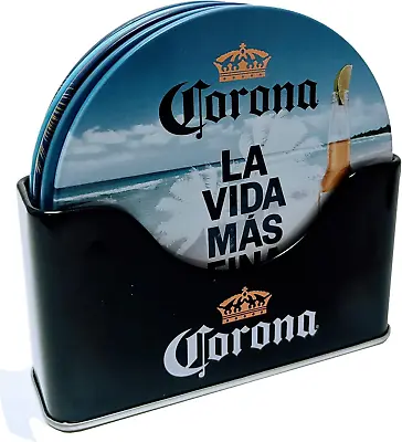 Corona 6 Pc Coaster Set With Standing Metal Holder Ocean Scene • £9.72