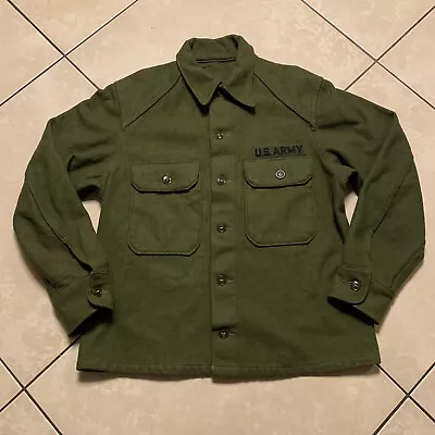 Vintage 50s US Army Military Field Wool Olive Green Shirt Jacket Shacket M/L VTG • $39.95