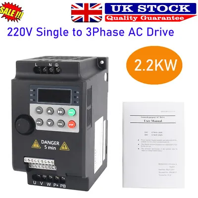 2.2KW 3HP 220V Variable Frequency Drive Inverter Converter VFD Single To 3 Phase • £69.88