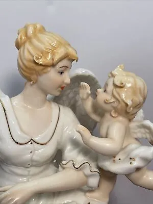 O'Well Angel & Cherub W/ Book Porcelain Figurine Ivory & Gold *repaired • $15