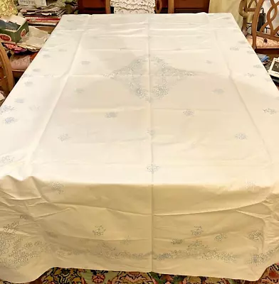 Vtg 1960 Stamped Stenciled Quality Linen For Needlework Tablecloth Floral Design • $32.99