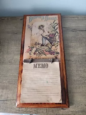 Vintage Lacquered Wood Memo Board Hanging Plaque Burpees Seeds Farmer Harvesting • $20
