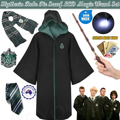 $18.69 • Buy Harry Potter Draco Malfoy Slytherin Robe Cloak Tie LED Magic Wand Scarf Costume.