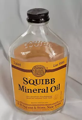 Squibb Brand Vintage Mineral Oil Bottle With Cap • $18.99