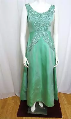 Mike Benet 1970's Sea Glass Satin Sequined Formal Dress Size S/XS 26  Waist • $119