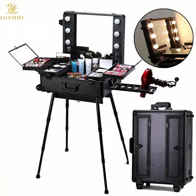 Cosmetic Make Up Travel Trolley Artist Pro Rolling Case With Light Mirror Box UK • £239.97