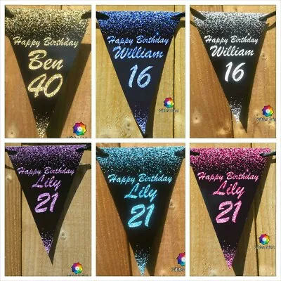 PERSONALISED BIRTHDAY BUNTING BANNER PARTY DECORATION 18th 21st 30th 40th 50 60 • £4.59