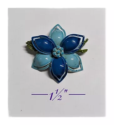 Vintage Unmarked Blue Enameled Flower Brooch Pin 1-1/2  In Diameter • $11.99