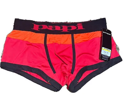 Papi Brazilian Trunks -Men's Low Rise Underwear Waves Red/Orange Block L BNWT • $5.99