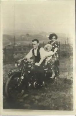 Mom Dad & Baby On Motorcycle Real Photo Postcard • $9.89