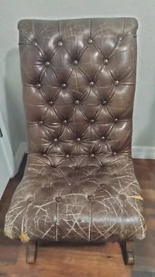 Cigar Brown Leather Chesterfield Tufted Slipper Library Chair • $1200