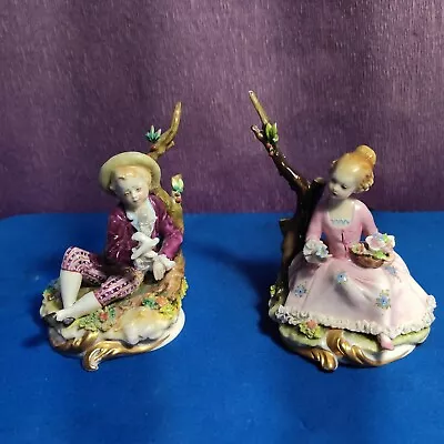 Porcelain Capodimonte  Pair Of Kids Figurines With Dresden Lace • £29
