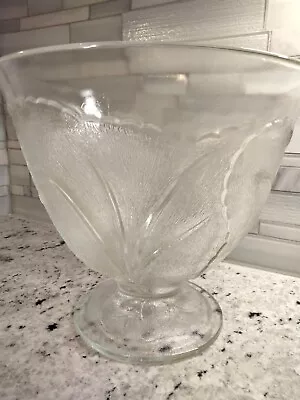 Indiana Glass Punch Bowl Pebble Leaf Design - 9x10 With Ladel EUC Clear Vintage • $34.95