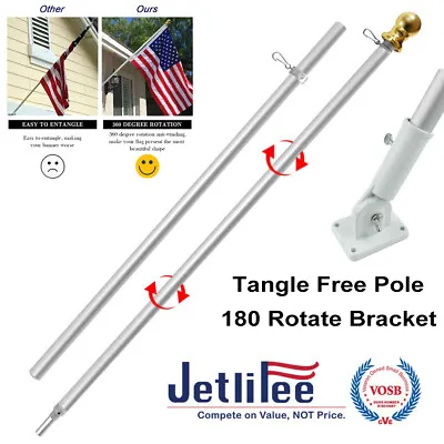 $21.84 • Buy Tangle Free 6ft  Spinning Flag Pole Kits 360° Rotating Aluminum Bracket Holder 