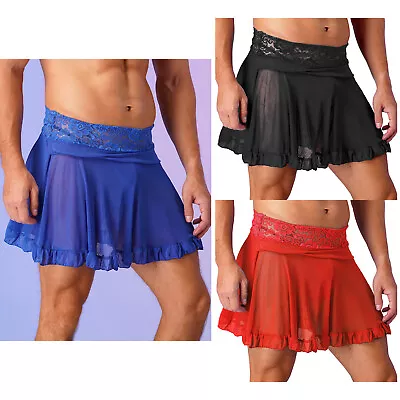 Men's Sexy Skirt Sissy Ruffled Lace Mesh Crossdressing Short Pleated Mini Skirts • $5.27