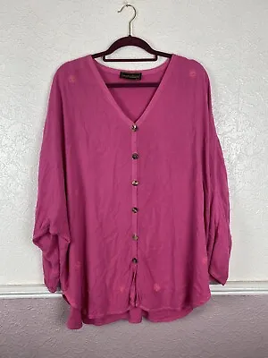Hampstead Bazaar Womens Pink Tunic Oversized Lagenlook Embroidered One Size • £35