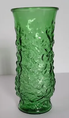 Vtg. Emerald Green Crinkle Glass Vase 8.5  Tall - E.O. Brody Co. Cleveland Ohio  • $10