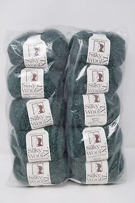 10 Skeins Elsebeth Lavold SILKY WOOL XL Yarn Wool Silk & Nylon #008 BLUE GREEN • $39.99