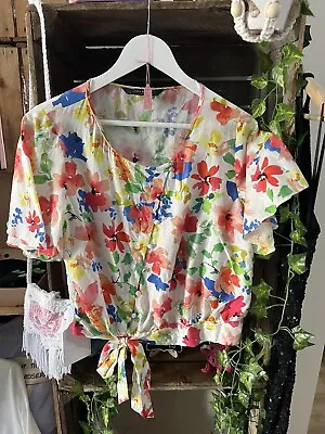 £9 • Buy Cotton ZARA Bright Tropical Print Wrap Top Shirt Blouse Large