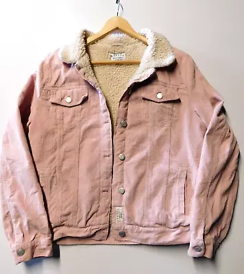 Ghanda Pink Corduroy Sherpa Jacket Size 14 Women's • $20