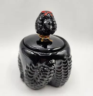 Vintage Black Poodle Sugar Jar Japan Redware Pottery Black Poodle  • $11.95