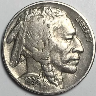 1936 Buffalo Nickel - Very Fine (VF) Nice Full Date Partial Horn KM#134 -BN36PVF • $2.92