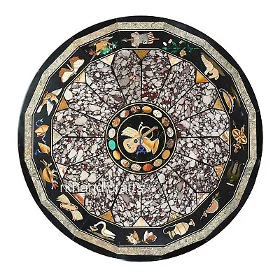 60 Inches Antique Pattern Inlay Work Dining Table Top Round Marble Office Table • $5486.25