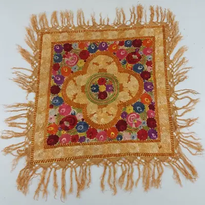 Vintage 19th Century Hungarian Matyo Hand Embroidered Table Cover Mat 90x87cm • $284.16